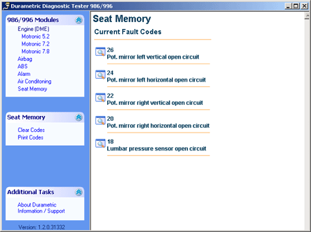 Porsche Tool Displaying fault codes on seat memory Porsche Boxster